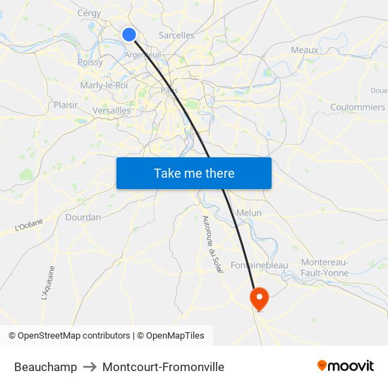 Beauchamp to Montcourt-Fromonville map