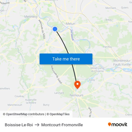 Boissise-Le-Roi to Montcourt-Fromonville map