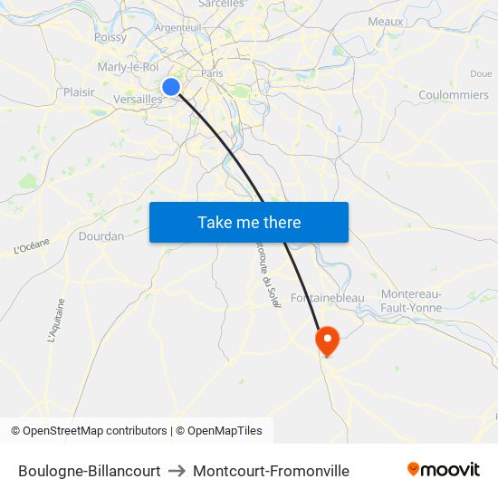 Boulogne-Billancourt to Montcourt-Fromonville map