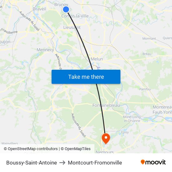 Boussy-Saint-Antoine to Montcourt-Fromonville map