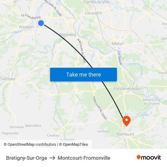 Bretigny-Sur-Orge to Montcourt-Fromonville map