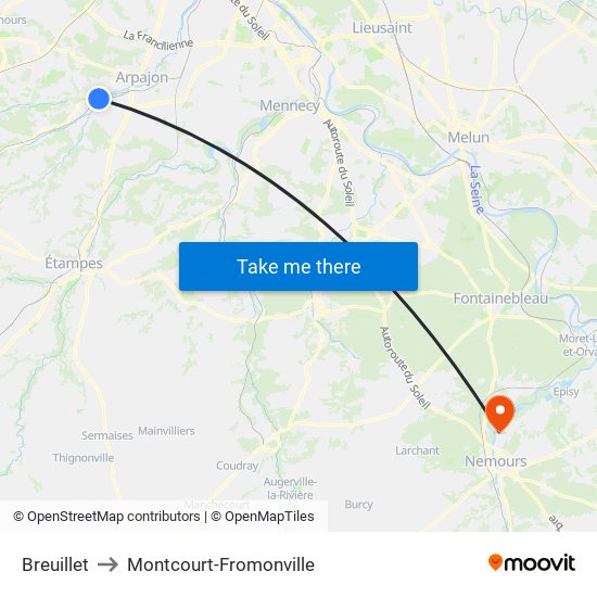 Breuillet to Montcourt-Fromonville map