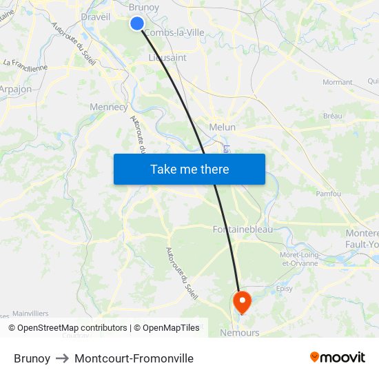 Brunoy to Montcourt-Fromonville map