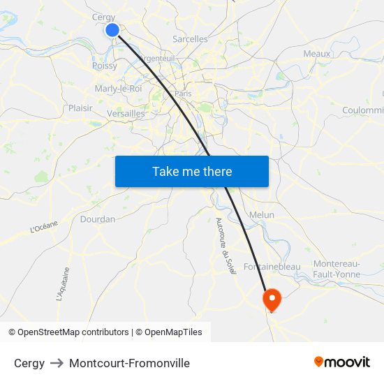 Cergy to Montcourt-Fromonville map