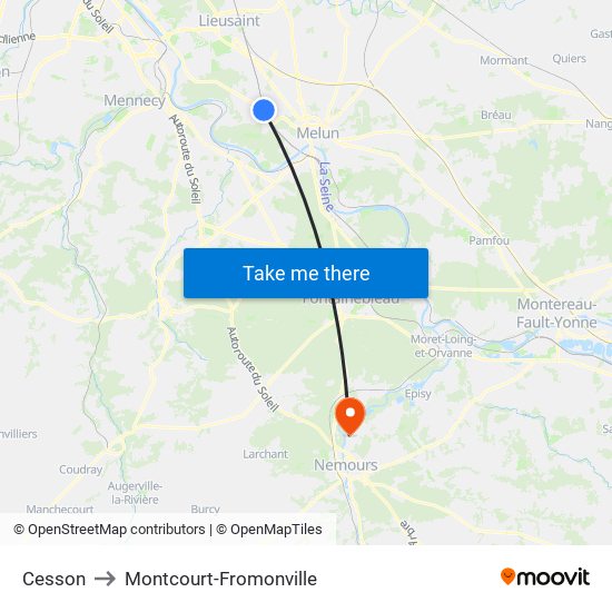 Cesson to Montcourt-Fromonville map