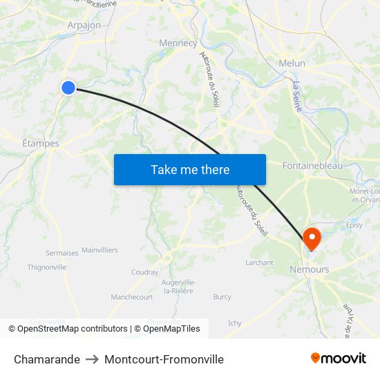 Chamarande to Montcourt-Fromonville map