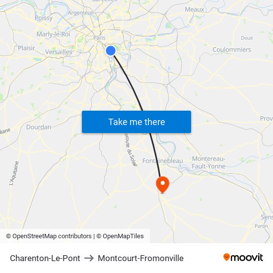 Charenton-Le-Pont to Montcourt-Fromonville map