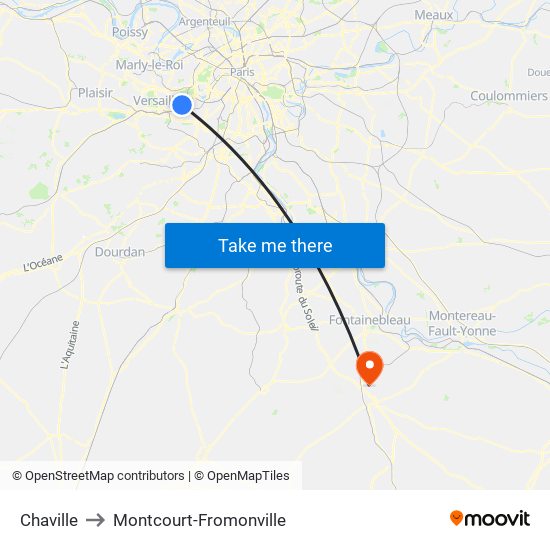 Chaville to Montcourt-Fromonville map