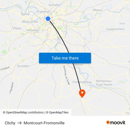 Clichy to Montcourt-Fromonville map