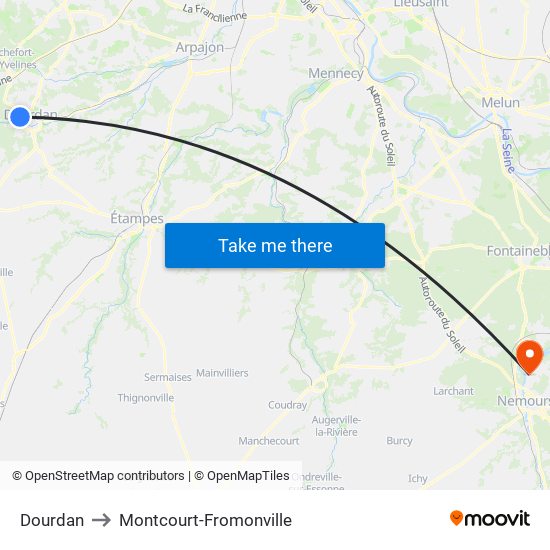 Dourdan to Montcourt-Fromonville map