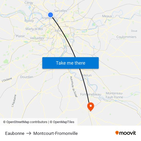 Eaubonne to Montcourt-Fromonville map