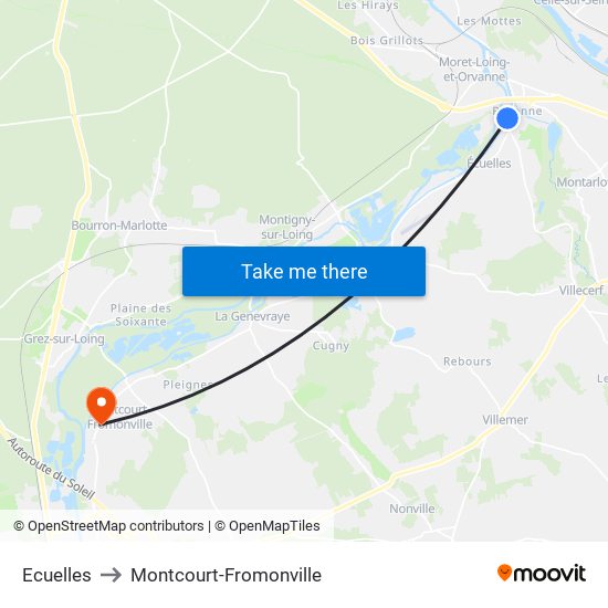 Ecuelles to Montcourt-Fromonville map