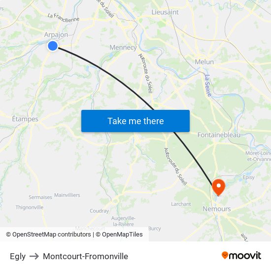 Egly to Montcourt-Fromonville map