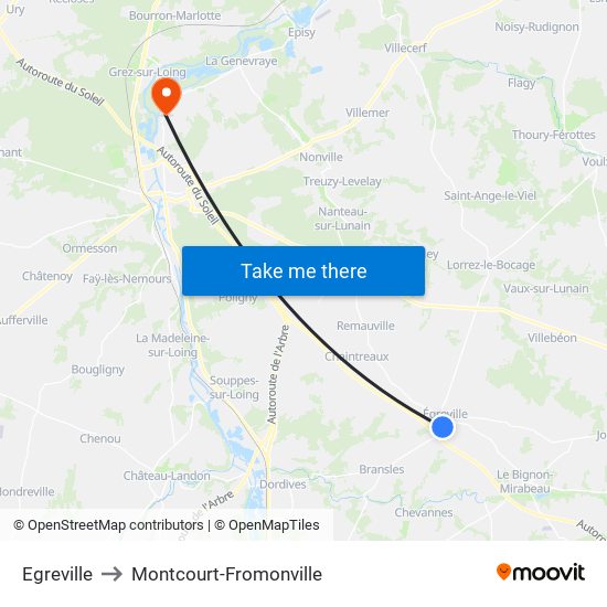Egreville to Montcourt-Fromonville map