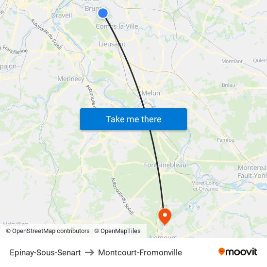 Epinay-Sous-Senart to Montcourt-Fromonville map