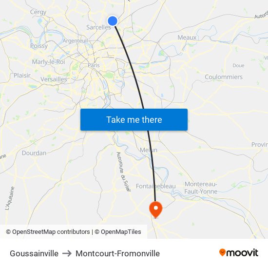 Goussainville to Montcourt-Fromonville map