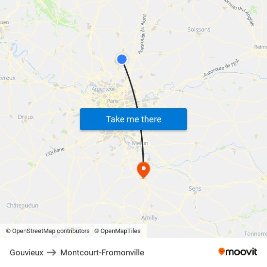Gouvieux to Montcourt-Fromonville map