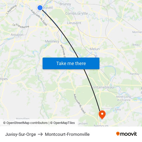 Juvisy-Sur-Orge to Montcourt-Fromonville map