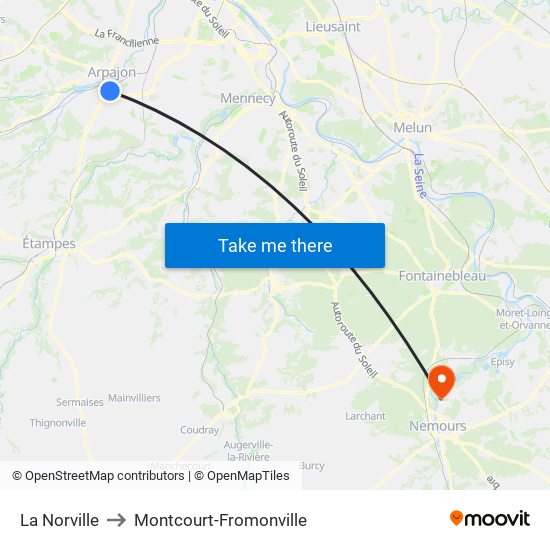 La Norville to Montcourt-Fromonville map