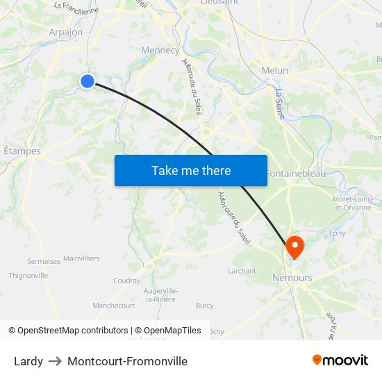 Lardy to Montcourt-Fromonville map