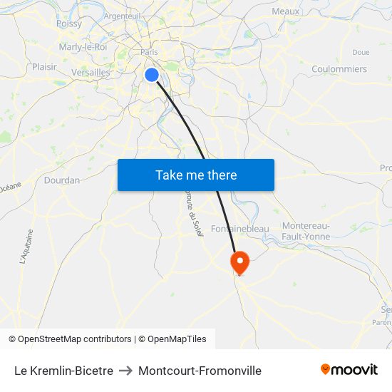 Le Kremlin-Bicetre to Montcourt-Fromonville map