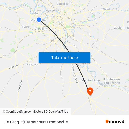 Le Pecq to Montcourt-Fromonville map