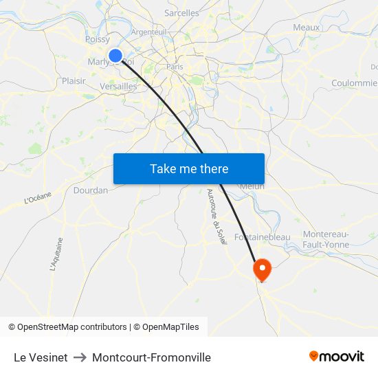 Le Vesinet to Montcourt-Fromonville map