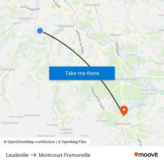 Leudeville to Montcourt-Fromonville map