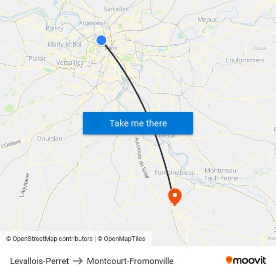 Levallois-Perret to Montcourt-Fromonville map