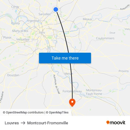 Louvres to Montcourt-Fromonville map