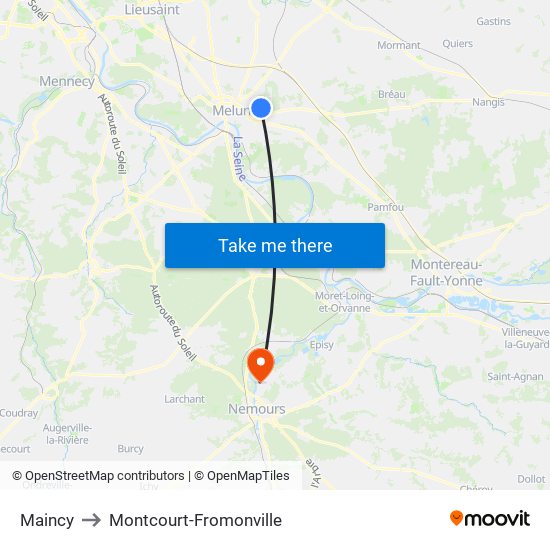 Maincy to Montcourt-Fromonville map