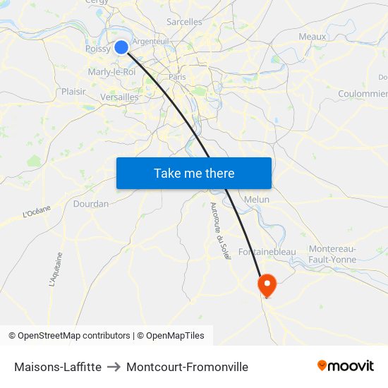 Maisons-Laffitte to Montcourt-Fromonville map