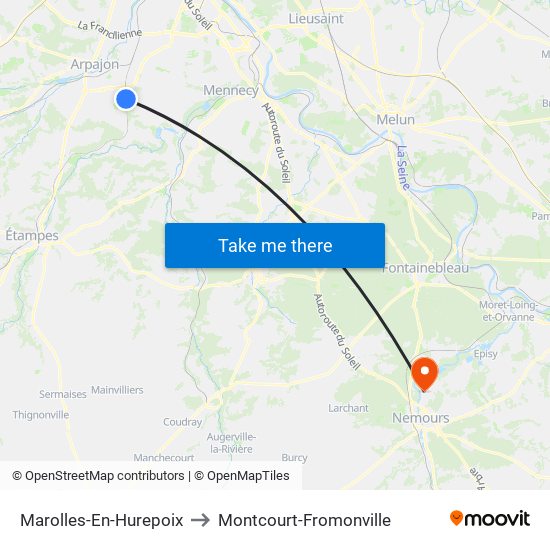 Marolles-En-Hurepoix to Montcourt-Fromonville map