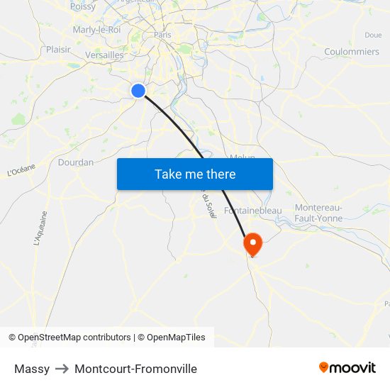 Massy to Montcourt-Fromonville map