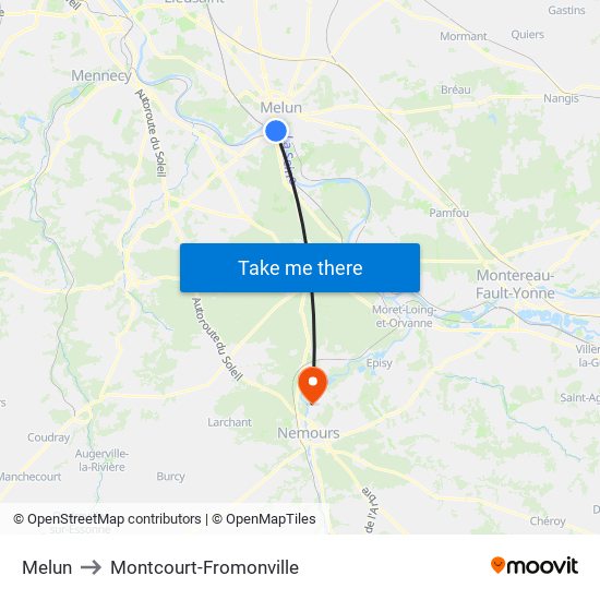 Melun to Montcourt-Fromonville map
