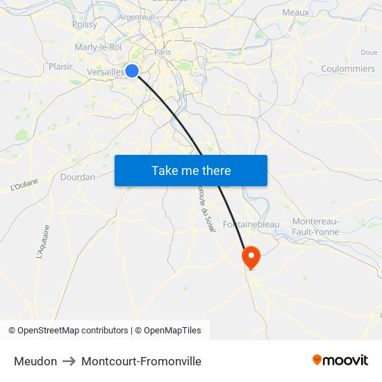 Meudon to Montcourt-Fromonville map