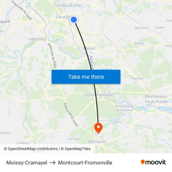 Moissy-Cramayel to Montcourt-Fromonville map