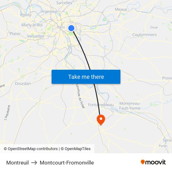 Montreuil to Montcourt-Fromonville map