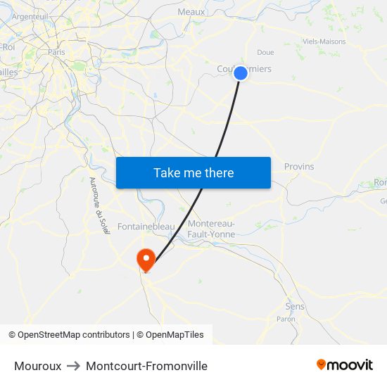 Mouroux to Montcourt-Fromonville map