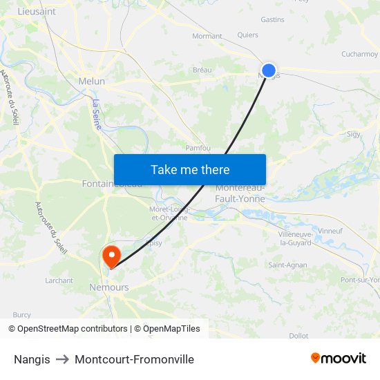 Nangis to Montcourt-Fromonville map
