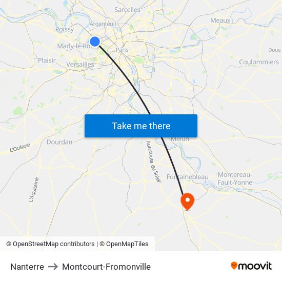 Nanterre to Montcourt-Fromonville map