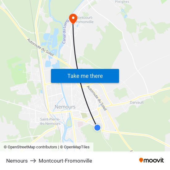 Nemours to Montcourt-Fromonville map