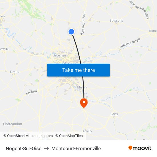 Nogent-Sur-Oise to Montcourt-Fromonville map