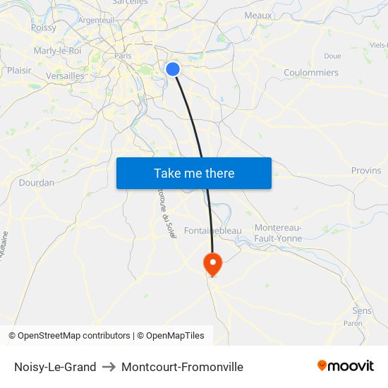 Noisy-Le-Grand to Montcourt-Fromonville map