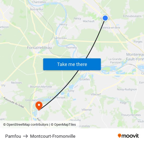 Pamfou to Montcourt-Fromonville map