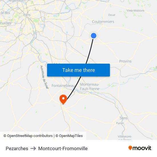 Pezarches to Montcourt-Fromonville map