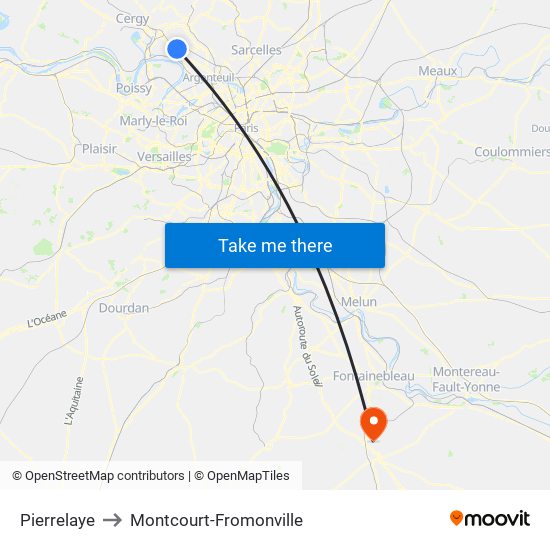 Pierrelaye to Montcourt-Fromonville map
