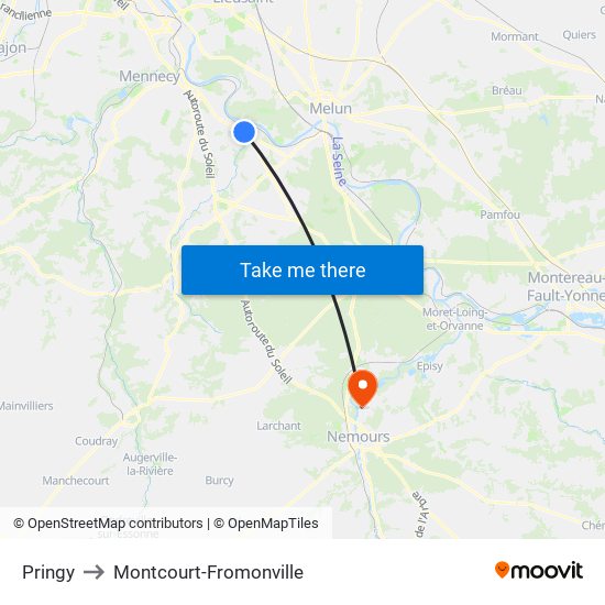 Pringy to Montcourt-Fromonville map