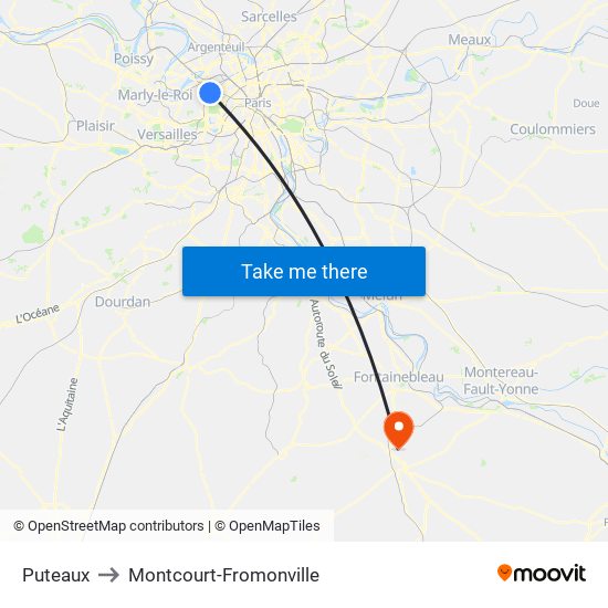 Puteaux to Montcourt-Fromonville map