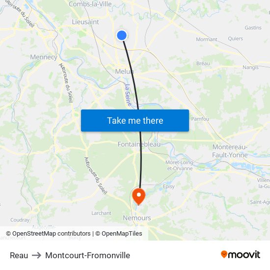 Reau to Montcourt-Fromonville map
